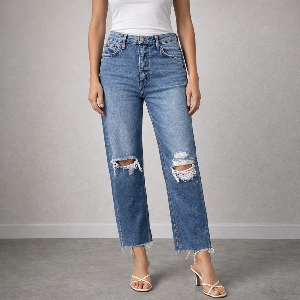 GRLFRND Helena distressed straight leg high waist jeans in Ready To Go